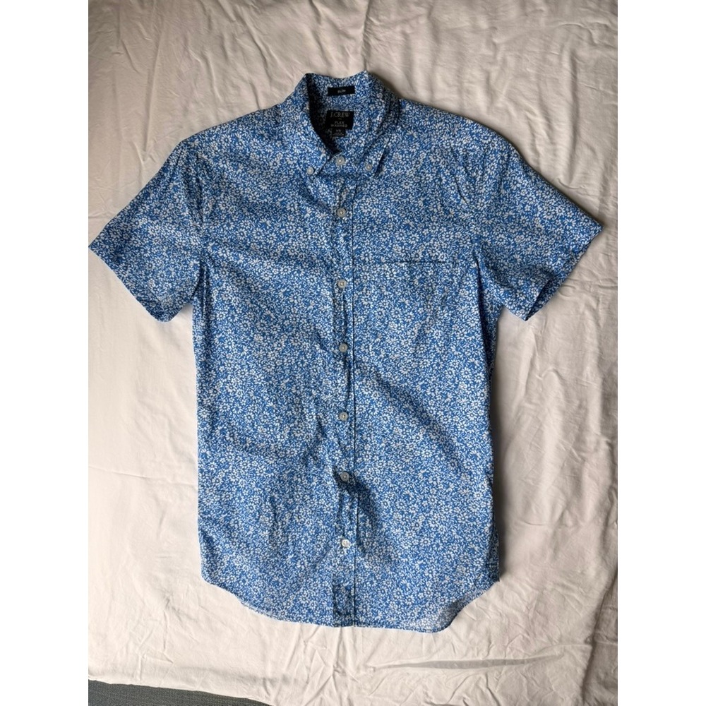 J.Crew Flex Washed Slim Fit Floral Short Sleeve Shirt Blue XS
